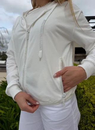 Campera Siena Beige Algodon con Cierres con Brillos GUK166 - Vista 3