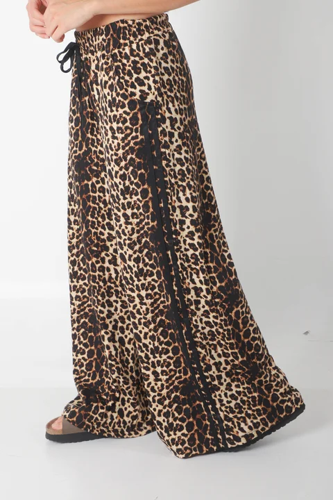 Pantalon Leopard Print Modal con Tiras