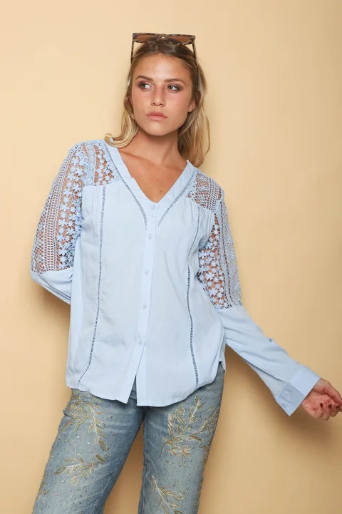 Camisa ASIA Cuello V Mangas Caladas GUK4