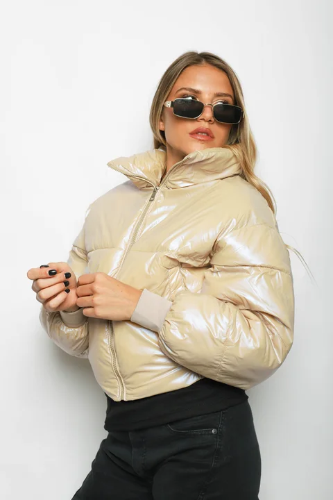 Campera Puffer Beige Metalizada Velvet GUK2039