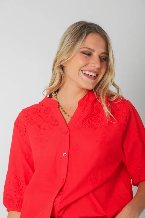 Blusa MAURA Broderie Bordada c/ Puño y Manga 3/4 GU0335