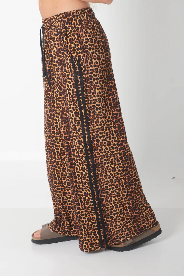 Pantalon Leopard Print Modal con Tiras