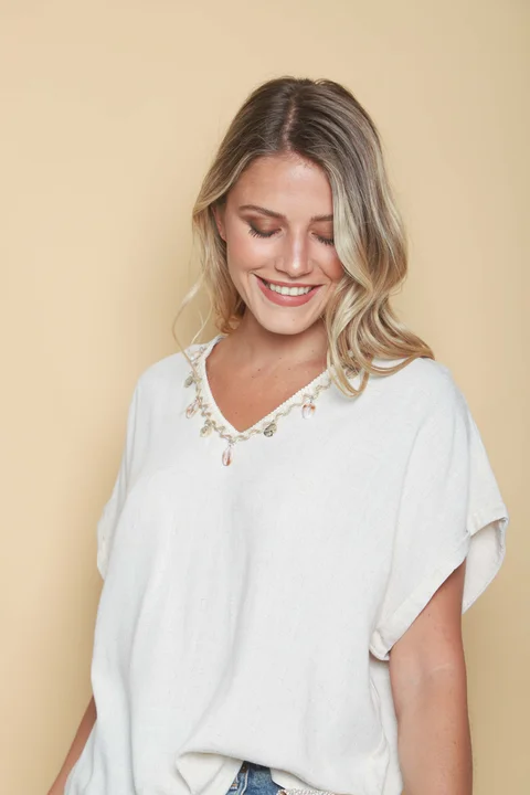 Blusa TAYLOR de Lino c/aplique caracolitos GU0545