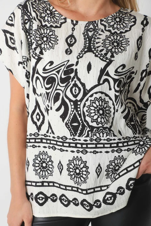 Blusa Lino Amplia Chenay Morroco c/ Strass  GU6130N