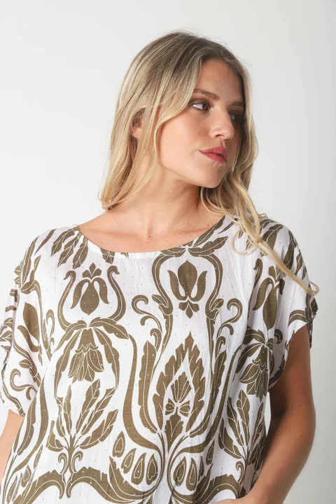 Blusa Lino Amplia Chenay Sandy c/ Strass  GU6130N