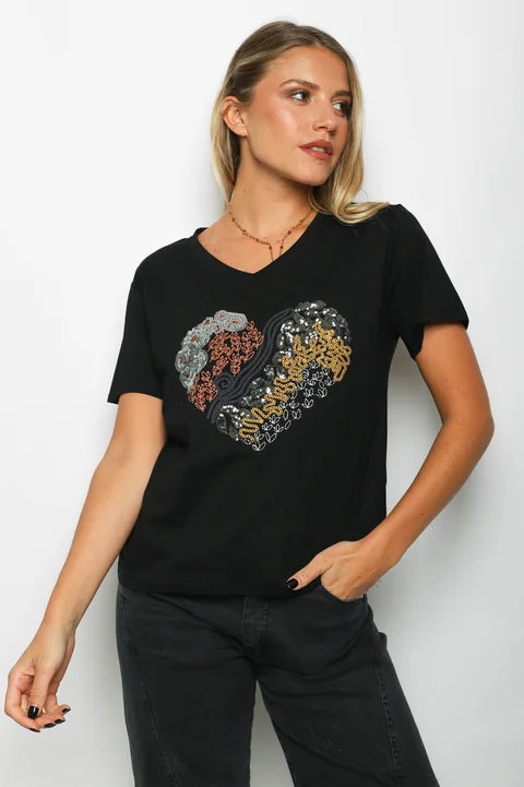 Remera LOVE YOU CORAZON Lentejuelas GUJ5211