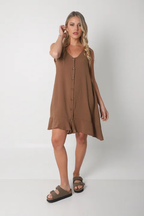 Vestido Gales Abotanado Creppe