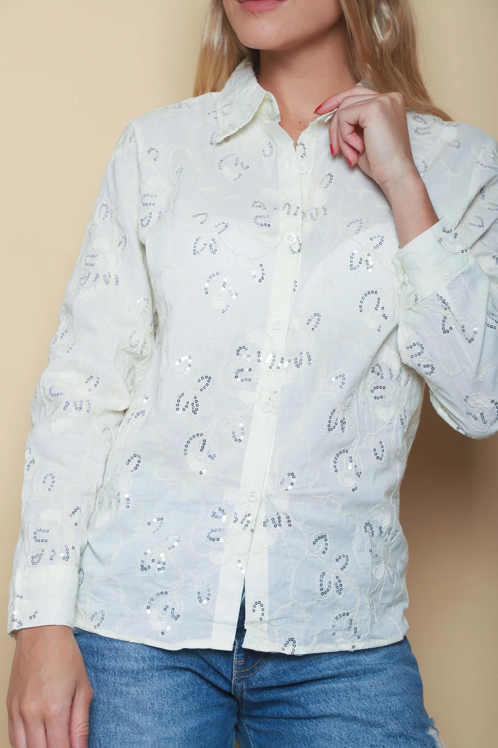 Camisa MISS  Flores Bordadas y Lentejuelas GU5195