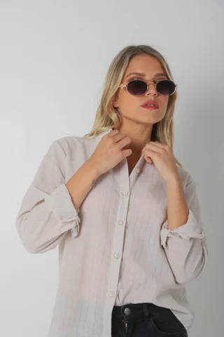 Camisa BANERY de Lino Raya Lurex Botones c/ Brillo GUK70186 - Vista 6