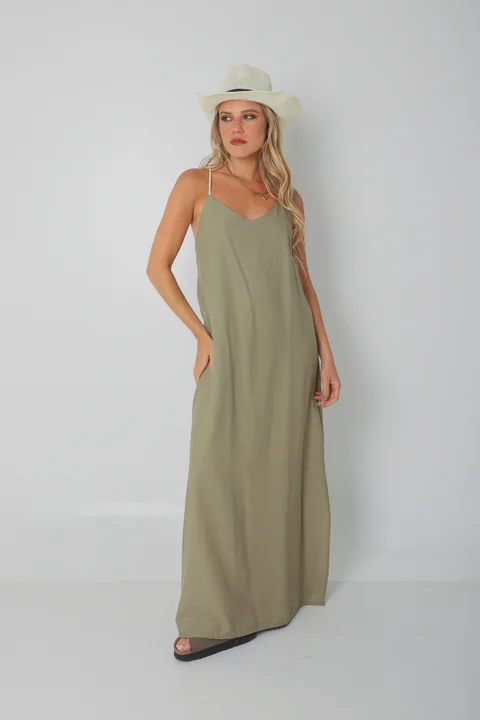 Vestido SARIS Lino Con Cordon y Tajo GU2524