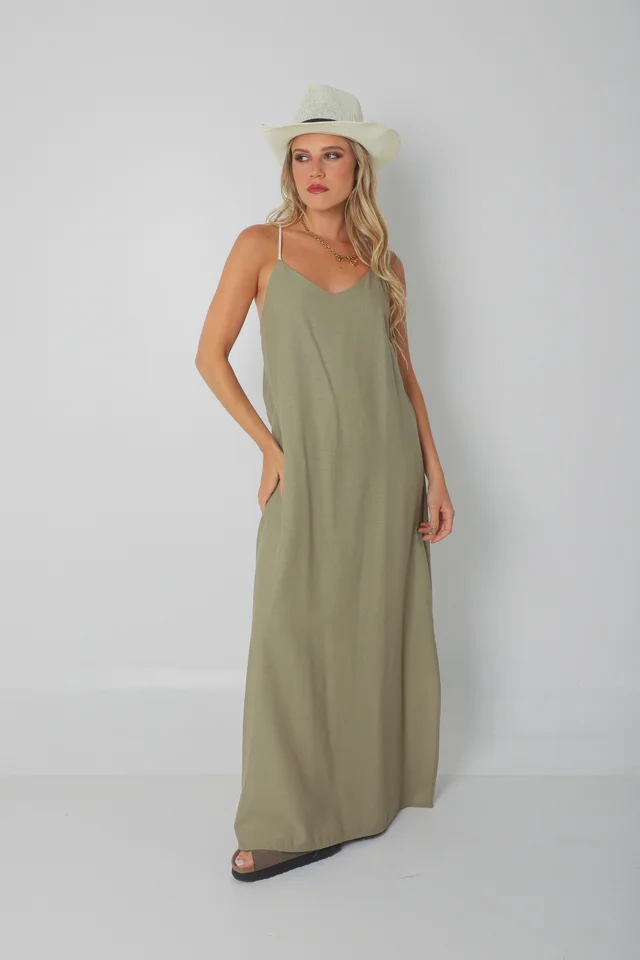 Vestido SARIS Lino Con Cordon y Tajo GU2524