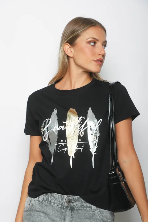 Remera BEAUTIFUL PLUMAS c/ Piedras GUJ5223