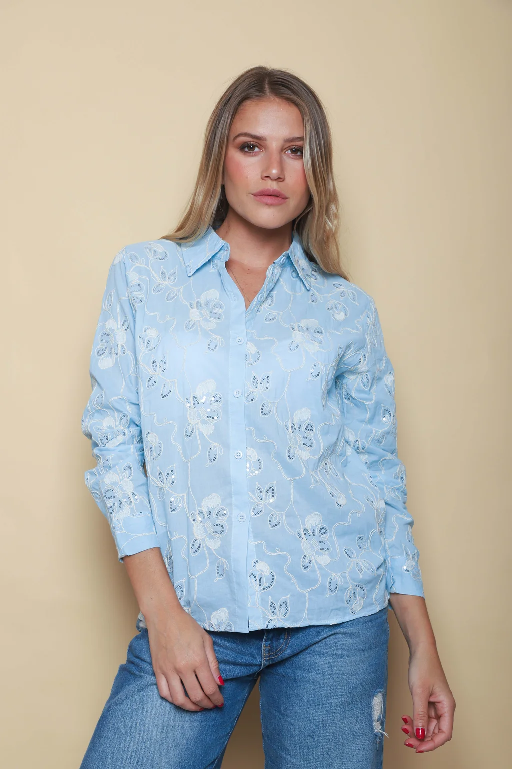 Camisa MISS  Flores Bordadas y Lentejuelas GU5195