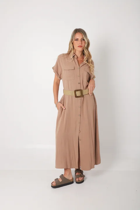 Vestido KAVALI Camisero Lino c/ Cinto GU0548