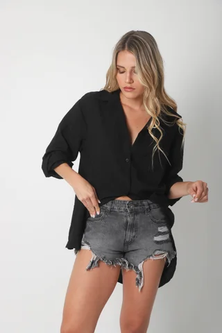 Camisa MARQUESA LARGA  de Lino con Fantasia y Bolsillo  - Vista 1