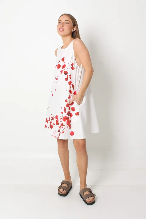 Vestido Menorca Petalos Rojos c/ Bolsillos GU249