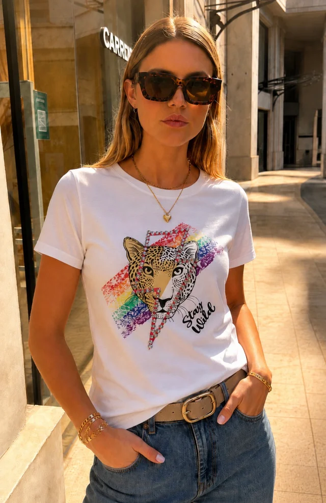 Remera STAY WILD FELINO c/ Piedras GU30263