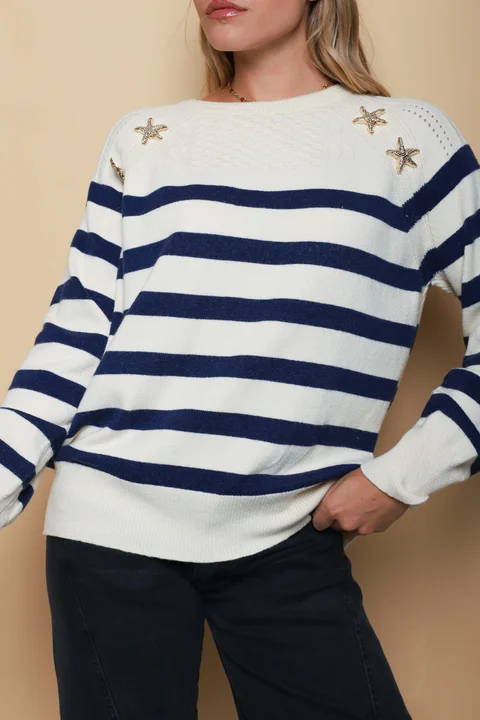 Sweater GINETTE Rayado c/aplique GUL848  