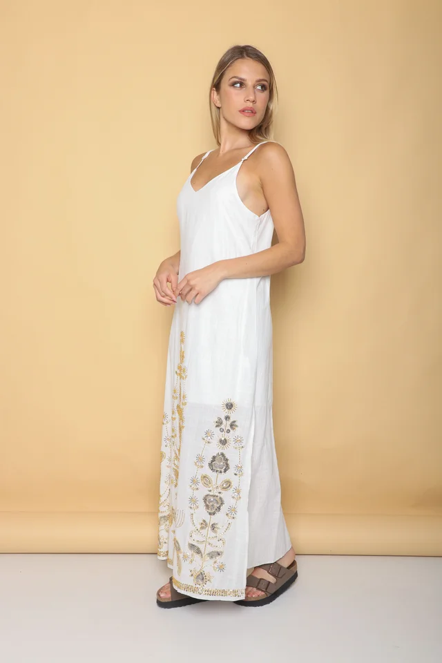 Vestido RHAPSODY Amplio Lino con Canutillos Bordados GU4086