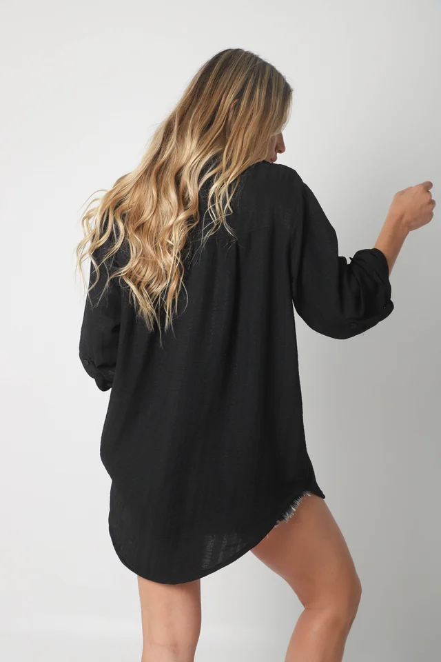 Camisa MARQUESA LARGA  de Lino con Fantasia y Bolsillo 