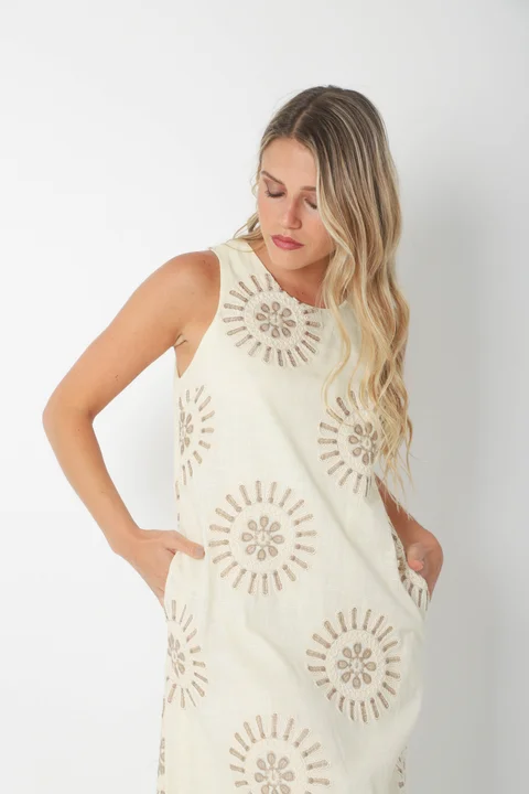 Vestido CIRUS Lino Bordado c/ Bolsillos GU250109