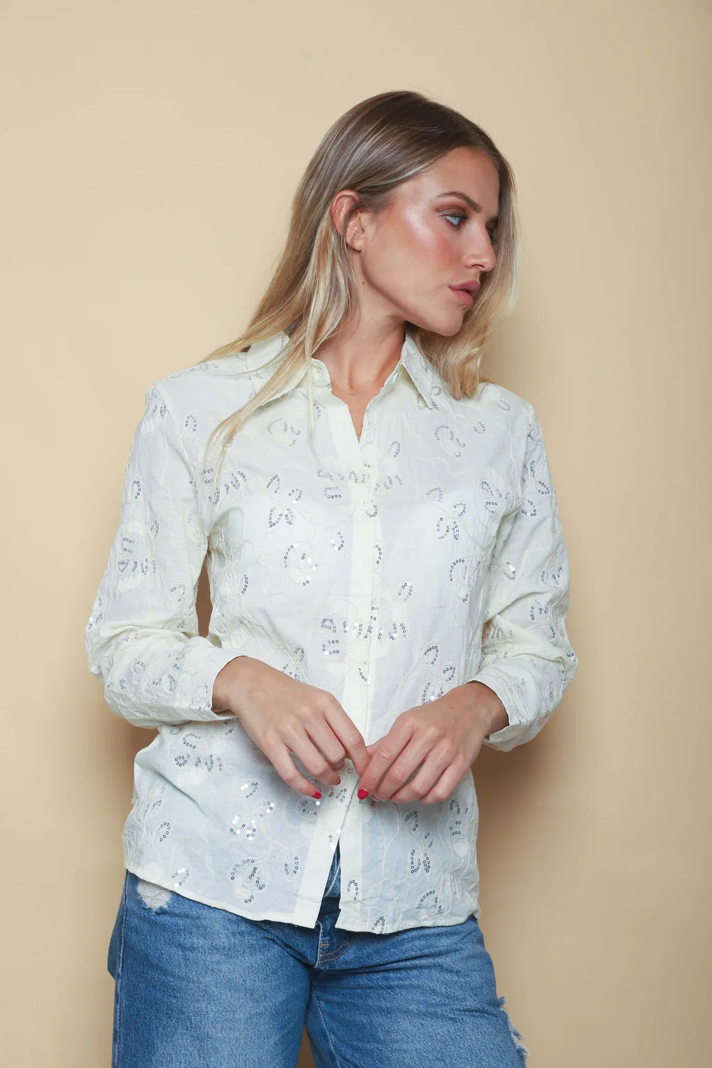 Camisa MISS  Flores Bordadas y Lentejuelas GU5195