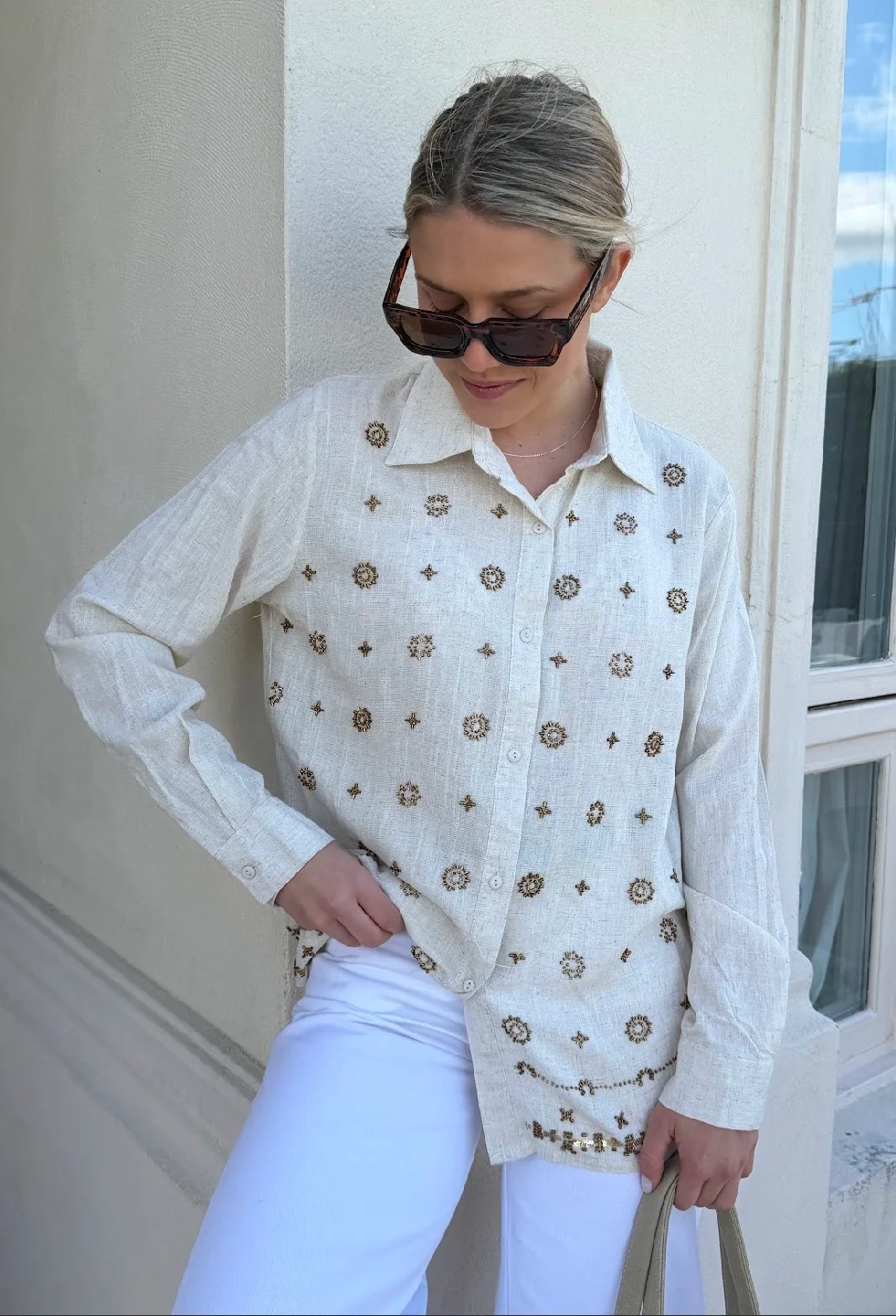 Camisa PUIGARI Lino Bordada GU70238