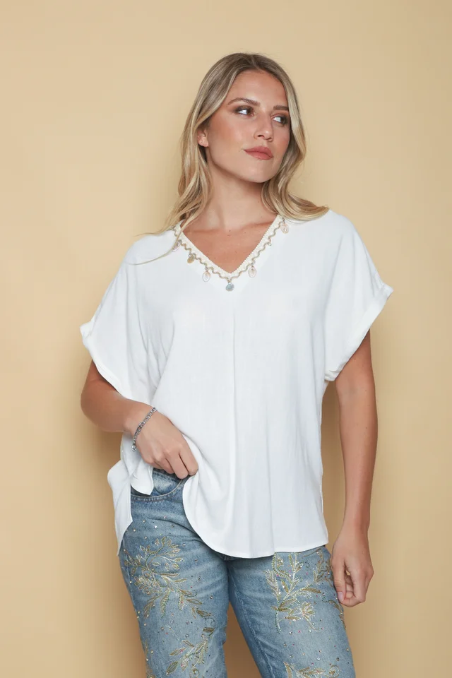 Blusa TAYLOR de Lino c/aplique caracolitos GU0545