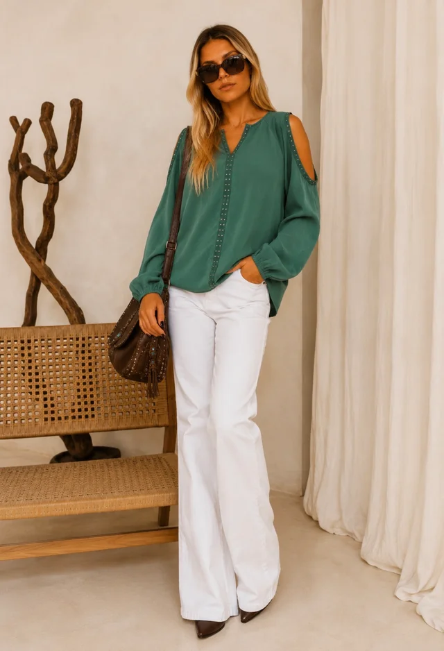 Blusa GAMBER SATEN C/ Hombro Descubierto y Tachas GU0341