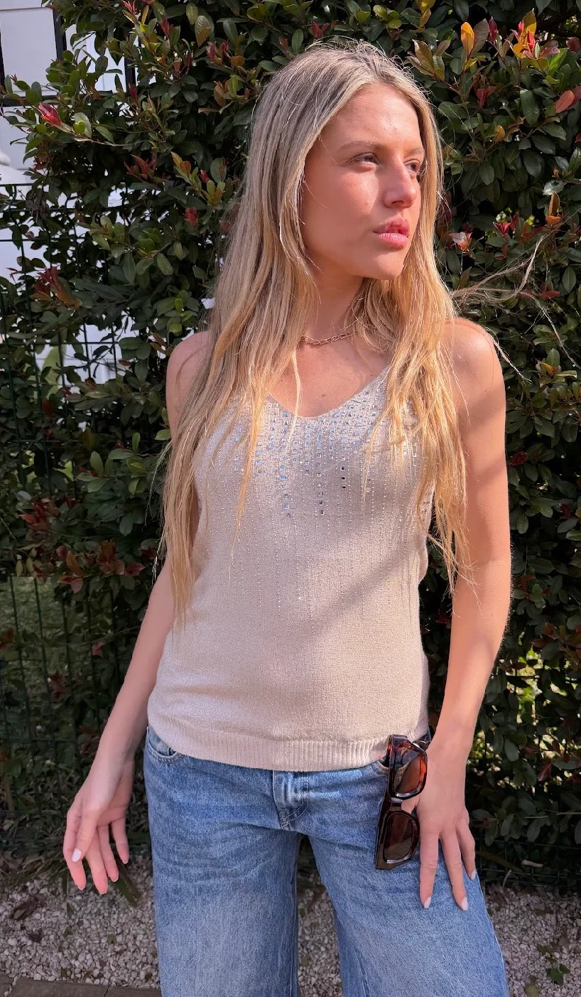 Musculosa LUMIER LUREX Tejida Lurex con Tacha Cuadradas GU5524