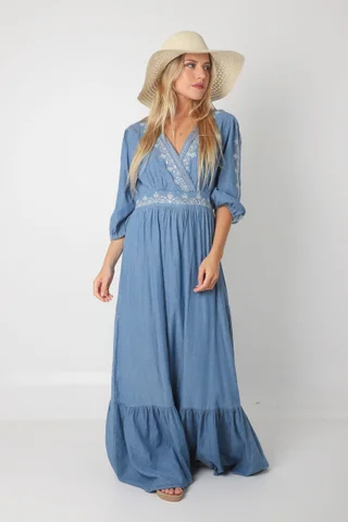 Vestido EMPERATRIZ Jean Cruzado c/Bordado (ru0560) - Vista 2