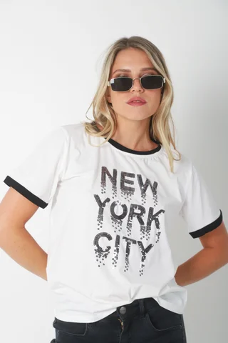 Remera New York Lentejuelas Bordes Negros GU5086 - Vista 4