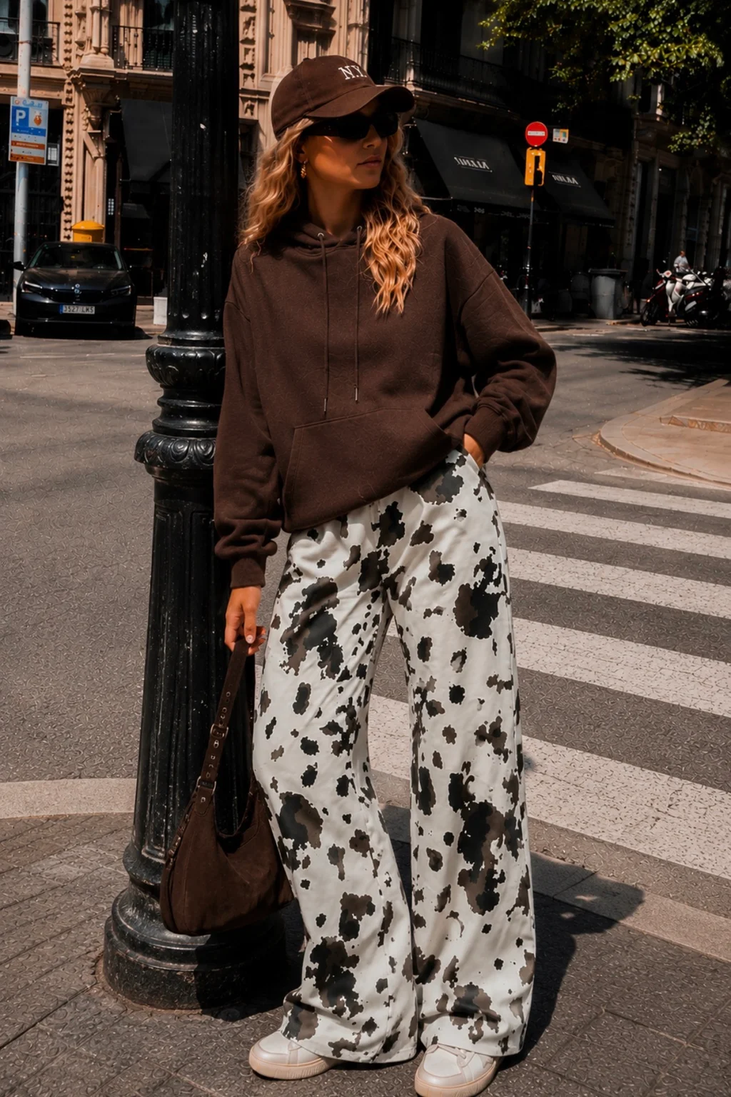 Pantalon Vaca Ancho de Gabardina con Bolsillos