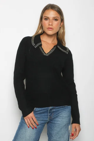 Sweater BONJOUR Tipo Chomba C/ Tachas en Cuello GUL652 - Vista 1