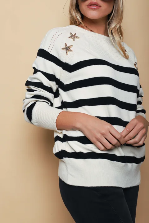 Sweater GINETTE Rayado c/aplique GUL848  