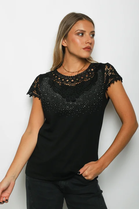 Remera ROYALTY Bordada con Strass GU356341