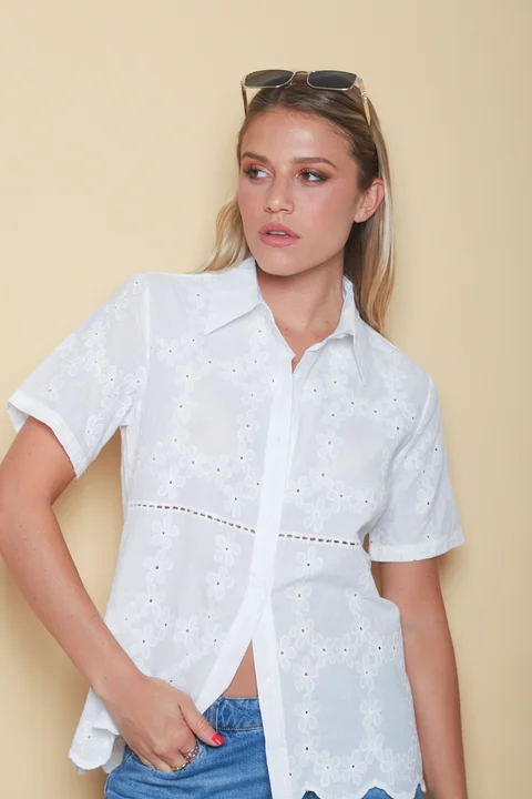 Camisa FLORIAN Broderie Manga Corta Flores Bordadas GU70106