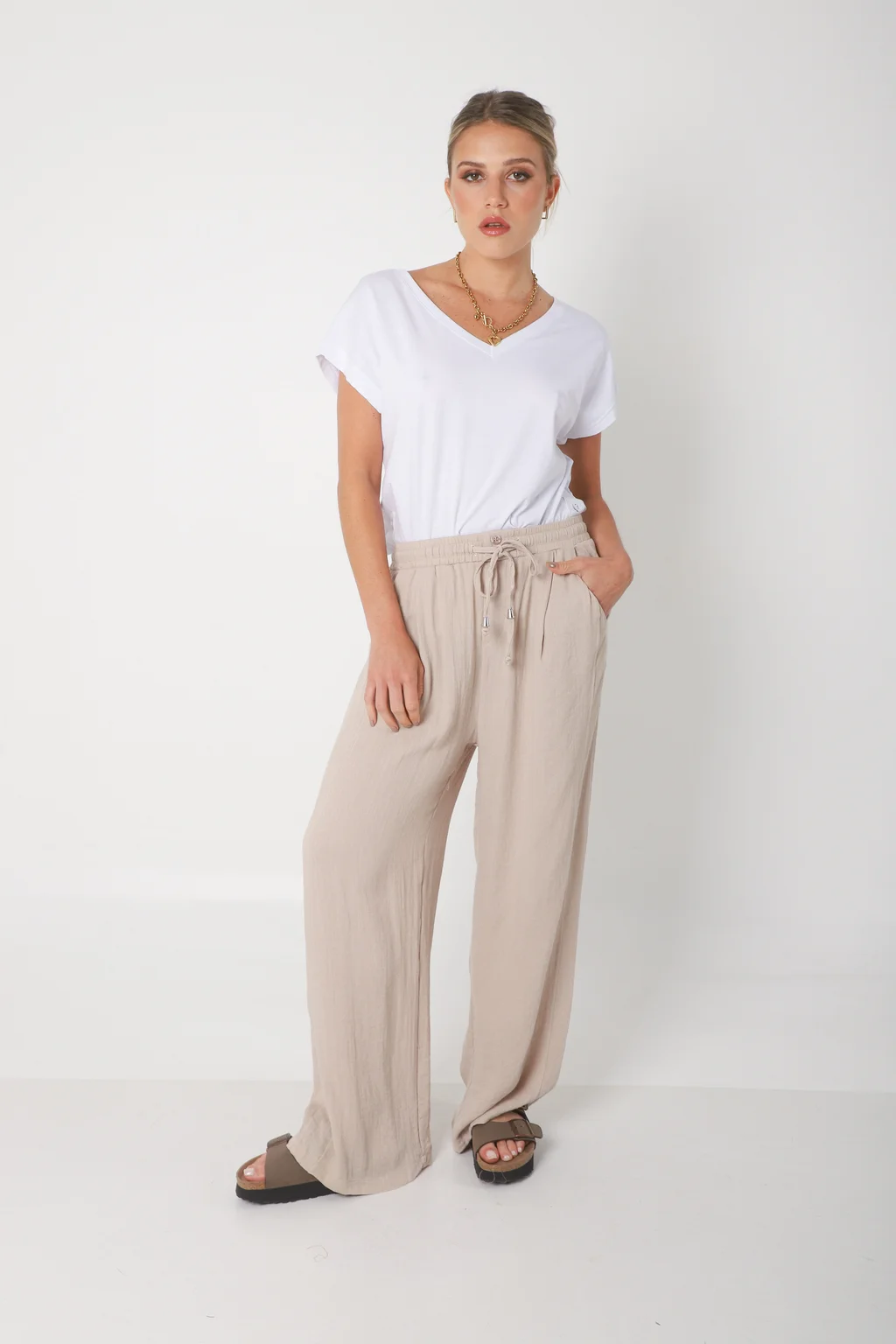 Pantalón MARE de Lino con  Tiras Bolsillos GU0332