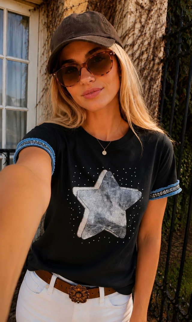 Remera AZZURA STAR C/ Relieve y Strass GU5117