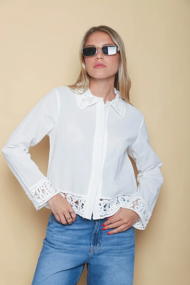 Camisa FARREL Corta de LINO con Crochet GUK70113
