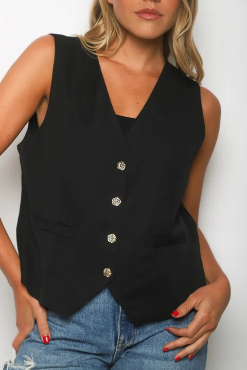 Chaleco ZIZI Sastrero con Botones Brillo GUP33023