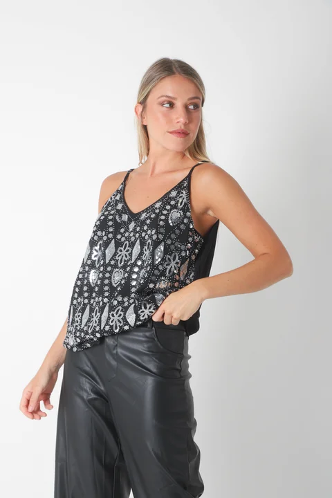 Musculosa LIZARD Forrada de Gasa c/lentejuelas (ruk70158)