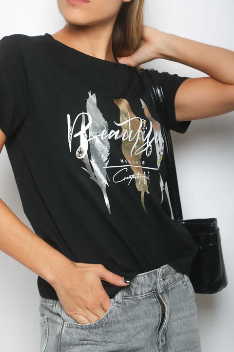 Remera BEAUTIFUL PLUMAS c/ Piedras GUJ5223