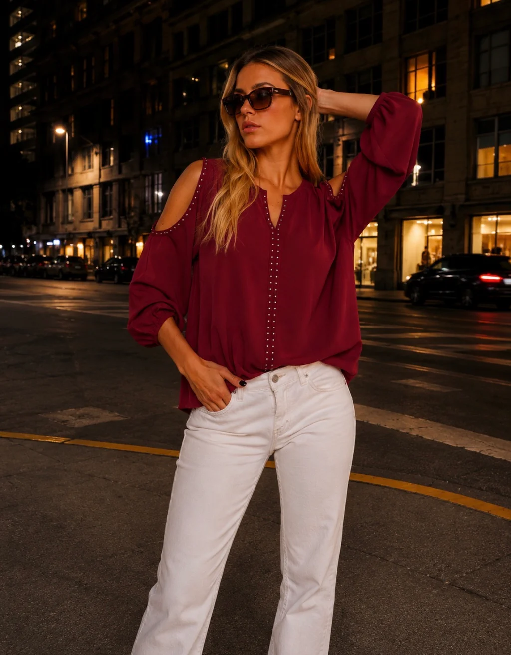 Blusa GAMBER SATEN C/ Hombro Descubierto y Tachas GU0341