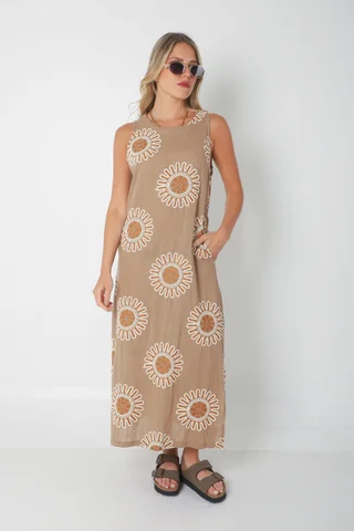 Vestido CIRUS Lino Bordado c/ Bolsillos GU250109 - Vista 1