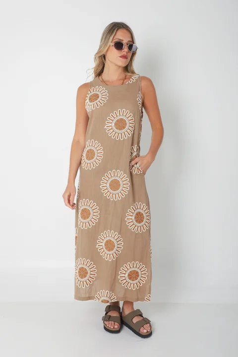 Vestido CIRUS Lino Bordado c/ Bolsillos GU250109