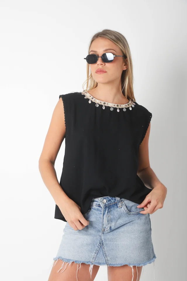 Músculosa KIER Lino c/aplique GUK70118