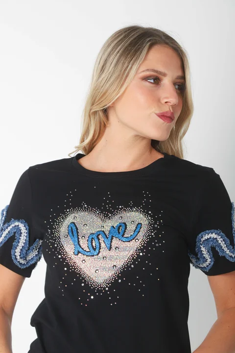 Remera BLUE LOVE STRASS GU7490