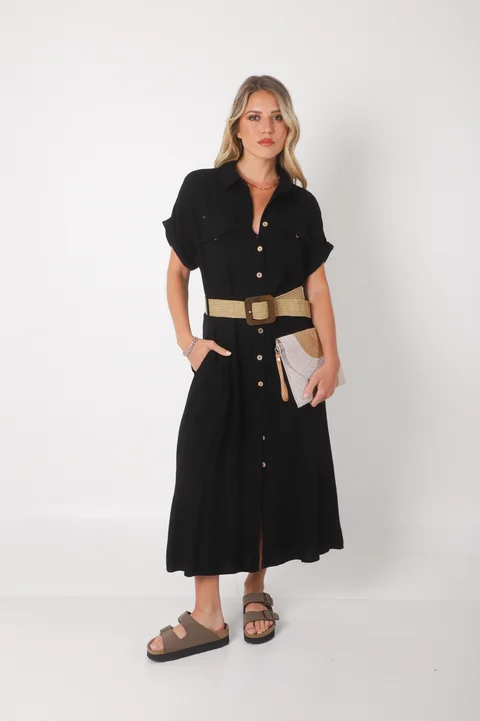 Vestido KAVALI Camisero Lino c/ Cinto GU0548