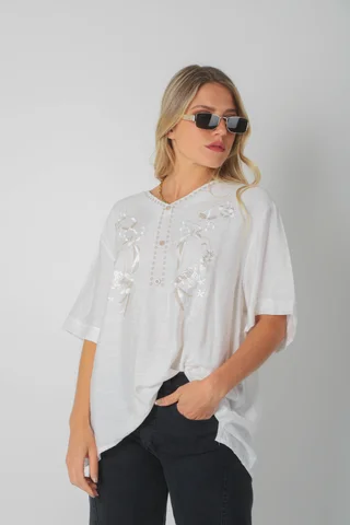 Blusa AMPLIA MAKEA de Lino Bordado c/ Botones GU0327 - Vista 3